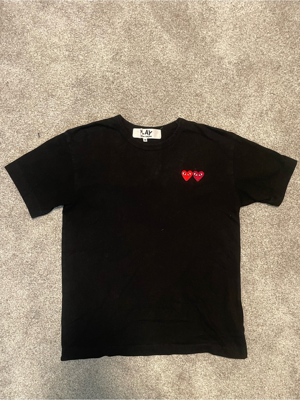 Comme des Garçons Play Black Tee with Triple Red Heart Patch